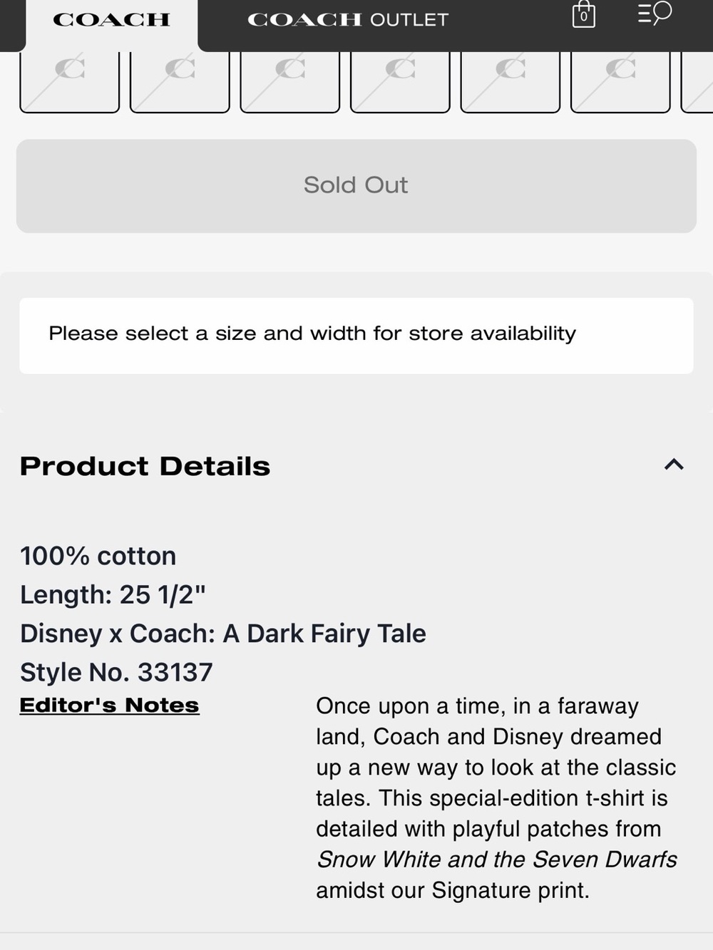 Disney X Coach sz S Signature T Shirt Unisex “ A dark fairy tale “ - Picture 3 of 9